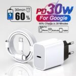 US Plug 30W USB C Charger For Google Pixel 9 10 Pro XL 9 8 7 6 5 Pro 10A 9A 8A 7A 6A 5A PD Fast Charging Travel Adapter 100 cm Type C Cable Compatible With USB-C Devices